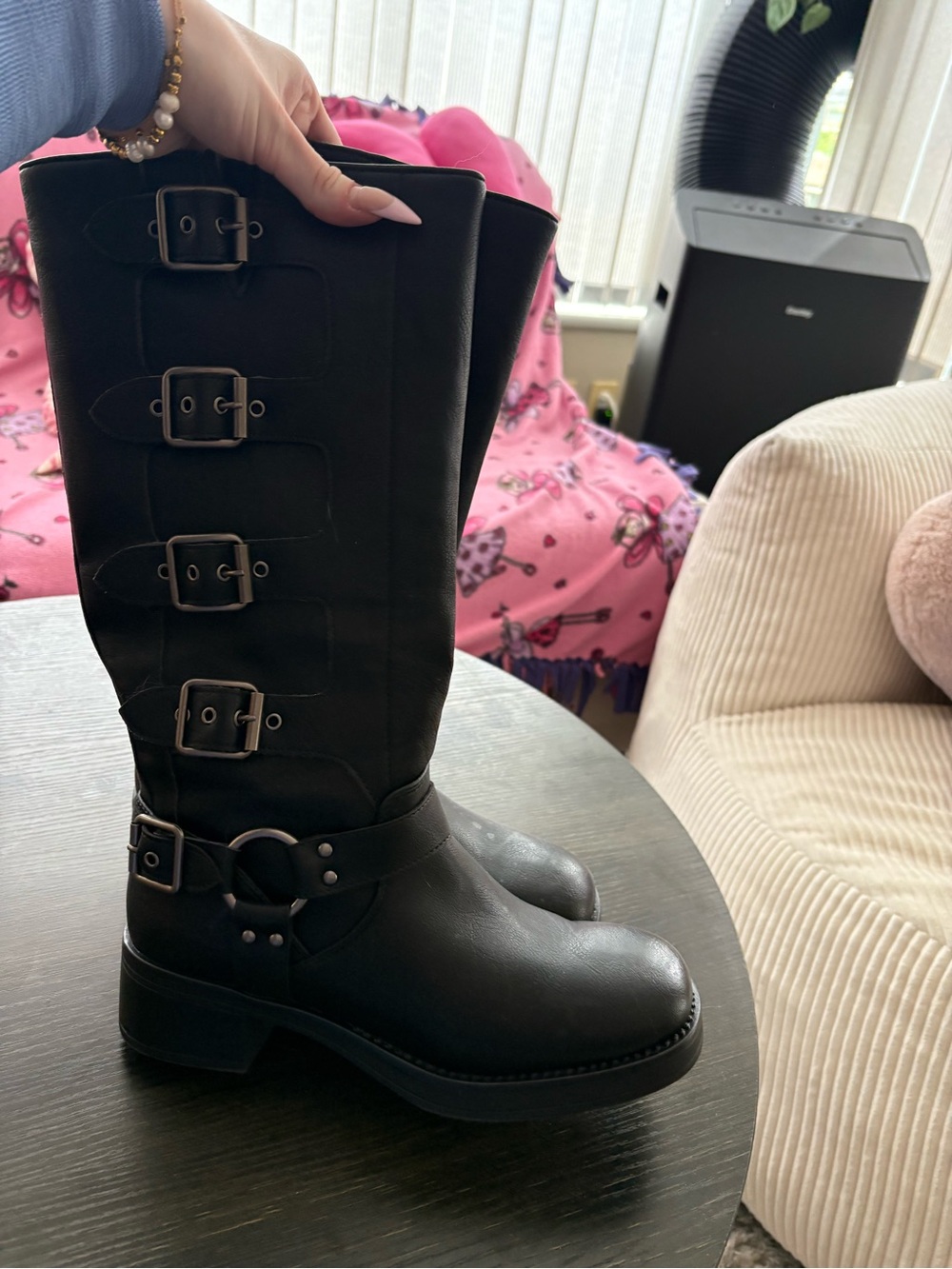 Steve Madden Black Buckle Mid-Calf Harness Boots